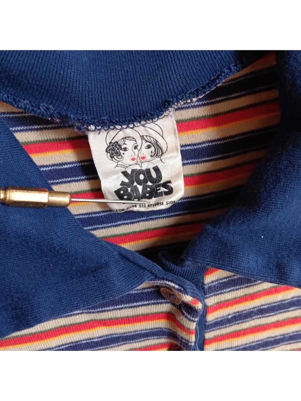 True Vintage Polo Disco Top Small 1970's Boho You Babes Striped Buttery Stitch